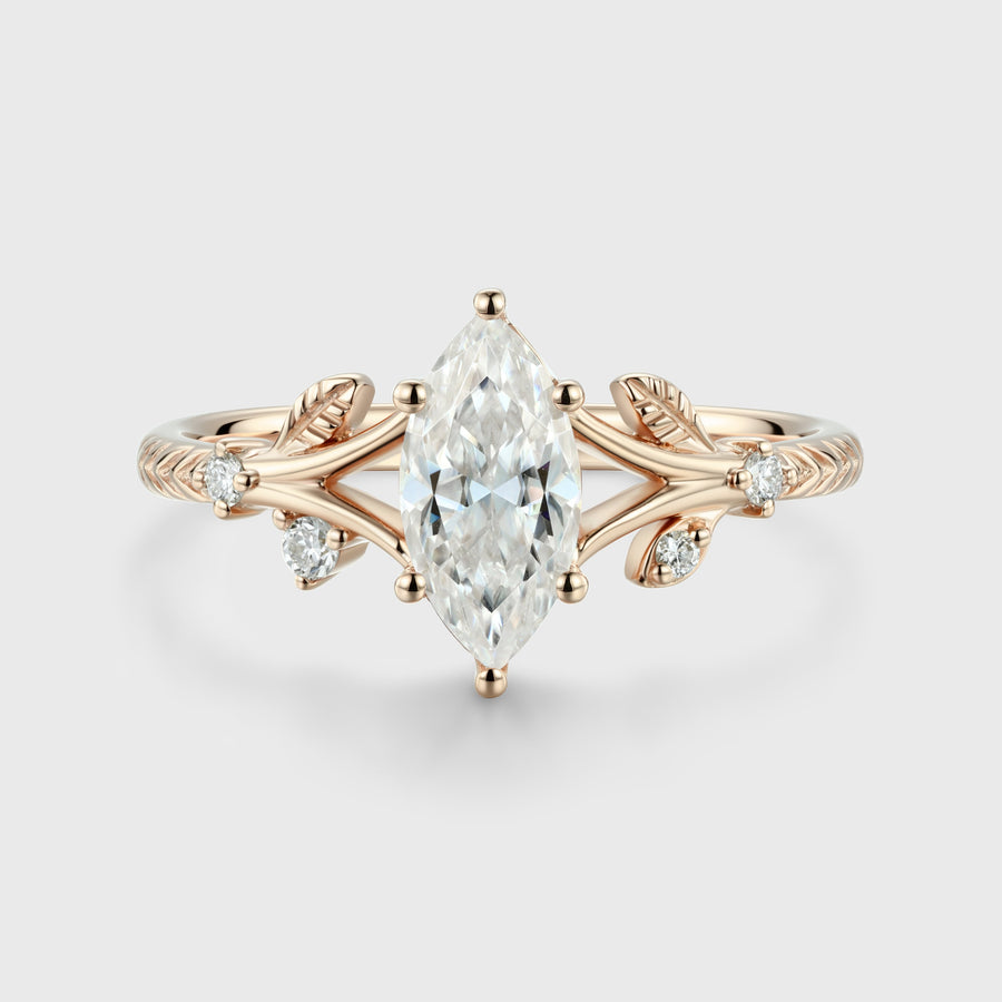 Nature Inspired Marquise cut Moissanite Engagement Ring