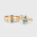 Kite Green Moss Agate & Whiskey Barrel Couples Ring Set- His and Hers Wedding Band Rose Gold Matching Promise Rings