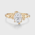 Nature Inspired Oval cut Moissanite Leaf Gold Engagement Ring