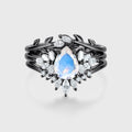 3PCS Pear Moonstone Cluster Engagement Ring Bridal Set