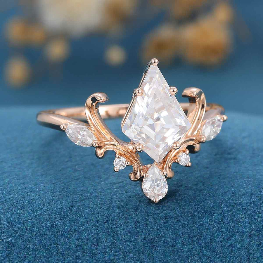 Kite Cut Moissanite Rose Gold Engagement Ring