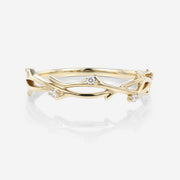 Nature Inspired Moissanite | Diamonds Leaf branch stacking Gold wedding ring