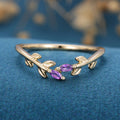 Marquise Amethyst leaf Curved Wedding Band Ring