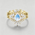 3PCS Pear Moonstone Cluster Engagement Ring Bridal Set