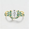 Oval cut Moissanite Engagement ring +Moss agate Wedding Bridal set