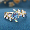 Round cut Lab Alexandrite match Opal | Moonstone Engagement Ring