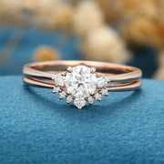 Round cut Moissanite Engagement Ring Bridal Set