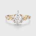 Nature Inspired Solid Gold Kite cut Moissanite Leaf Engagement Ring