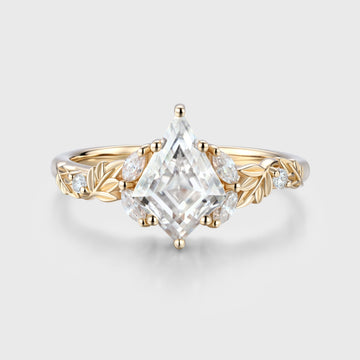 Nature Inspired Solid Gold Kite cut Moissanite Leaf Engagement Ring