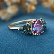 Oval cut Alexandrite Cluster Engagement Ring 