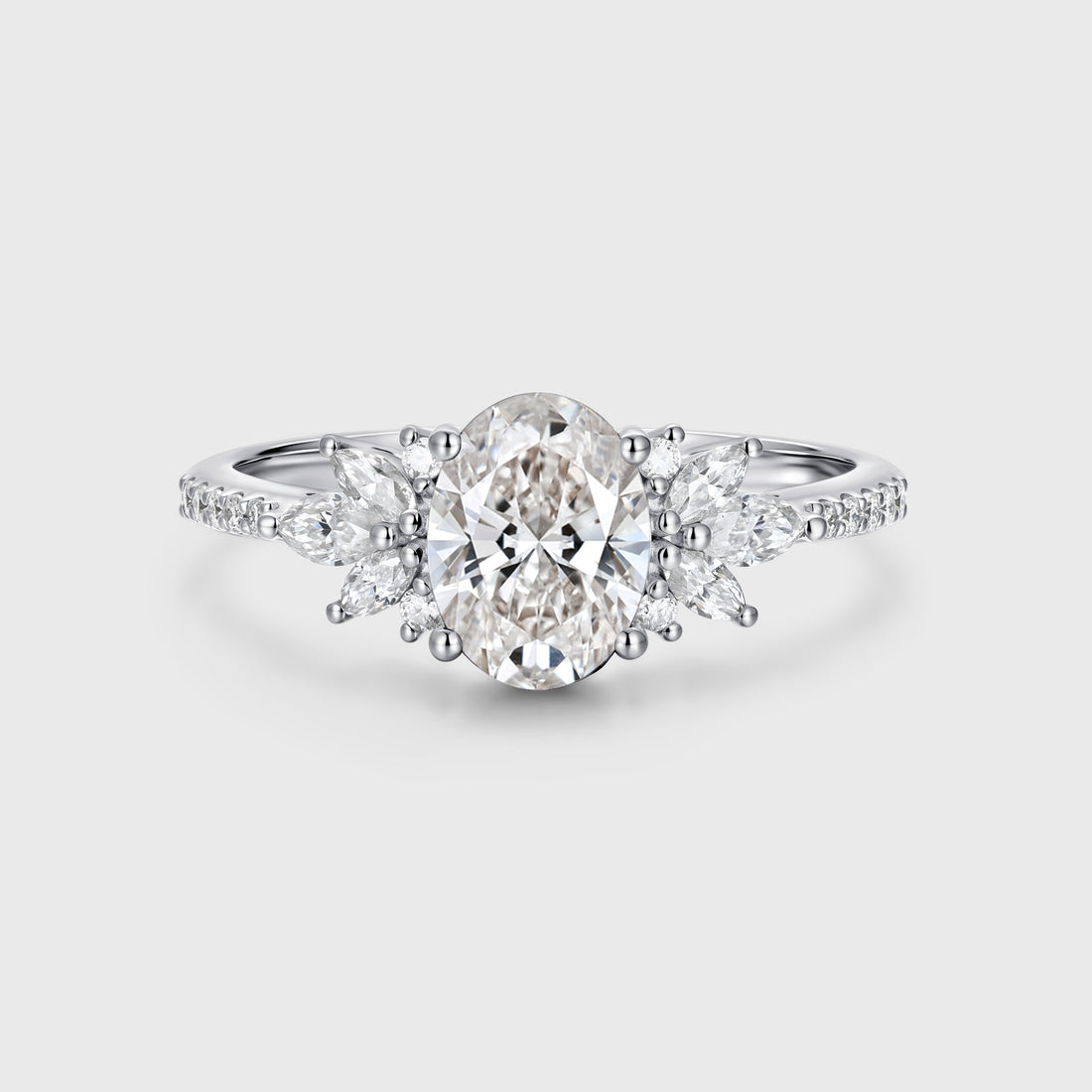1.0CT~5.0CT Oval cut Lab grown Diamond Cluster Engagement Ring Luxury Pave Band