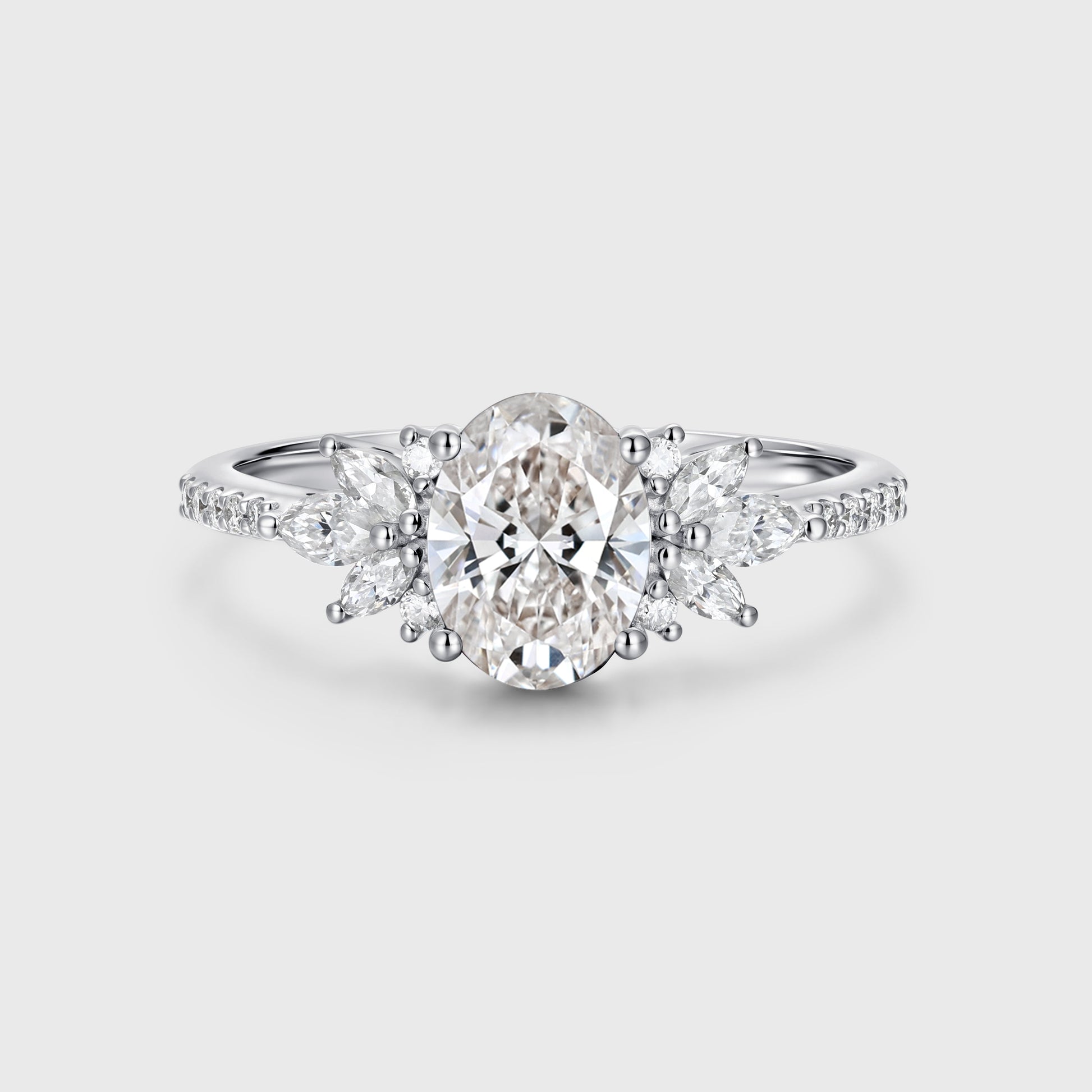 1.0CT~5.0CT Oval cut Lab grown Diamond Cluster Engagement Ring Luxury Pave Band
