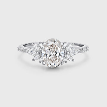 1.0CT~5.0CT Oval cut Lab grown Diamond Cluster Engagement Ring Luxury Pave Band
