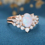 Oval cut Opal Engagement ring Bridal Set