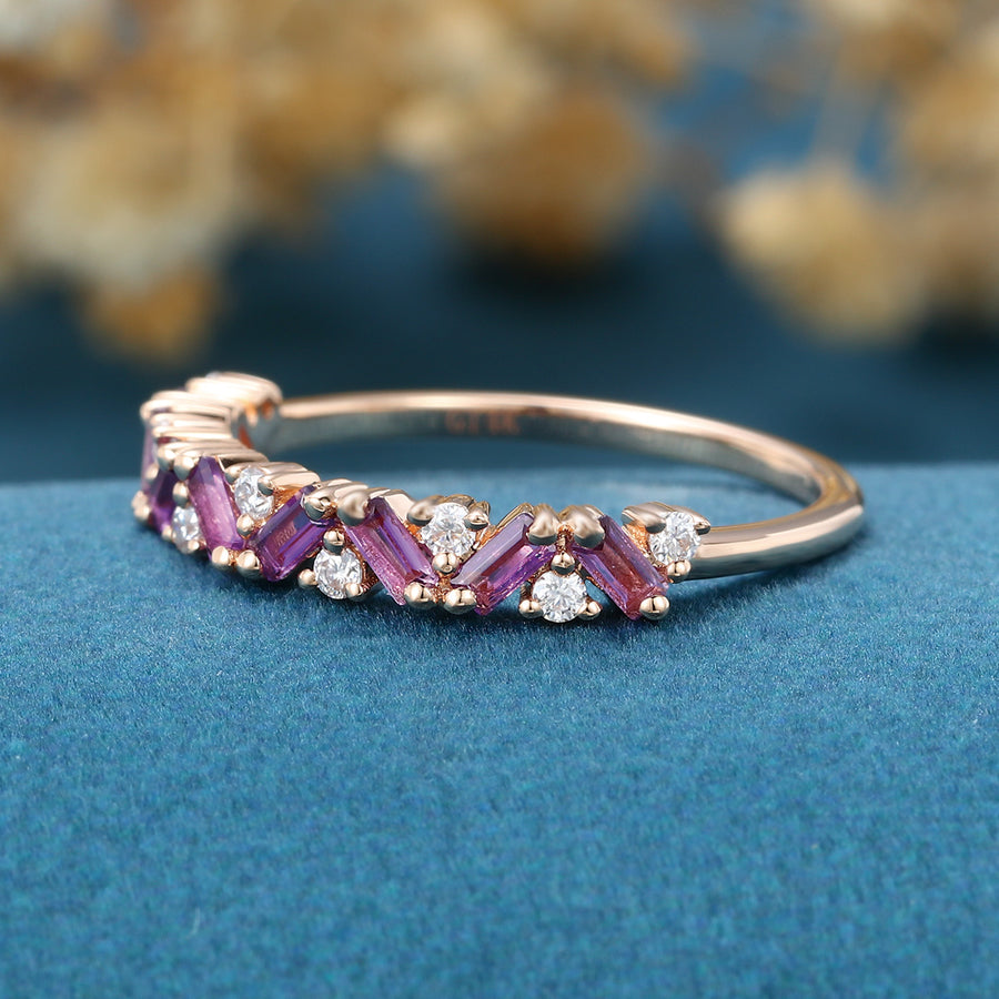 Half Eternity Baguette Amethyst Matching Moissanite|Diamond Wedding Band