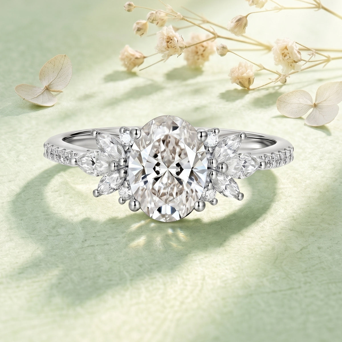 1.0CT~5.0CT Oval cut Lab grown Diamond Cluster Engagement Ring Luxury Pave Band