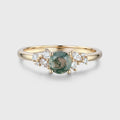 Round cut Moss Agate Matching Moissanite | Diamonds Gold Engagement Ring