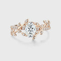 Nature Inspired Oval cut Moissanite Leaf Gold Engagement Ring