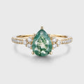 Pear Cut Natural Green Moss Agate Cluster Engagement Ring