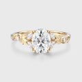 Nature Inspired Oval cut Moissanite Leaf Gold Engagement Ring