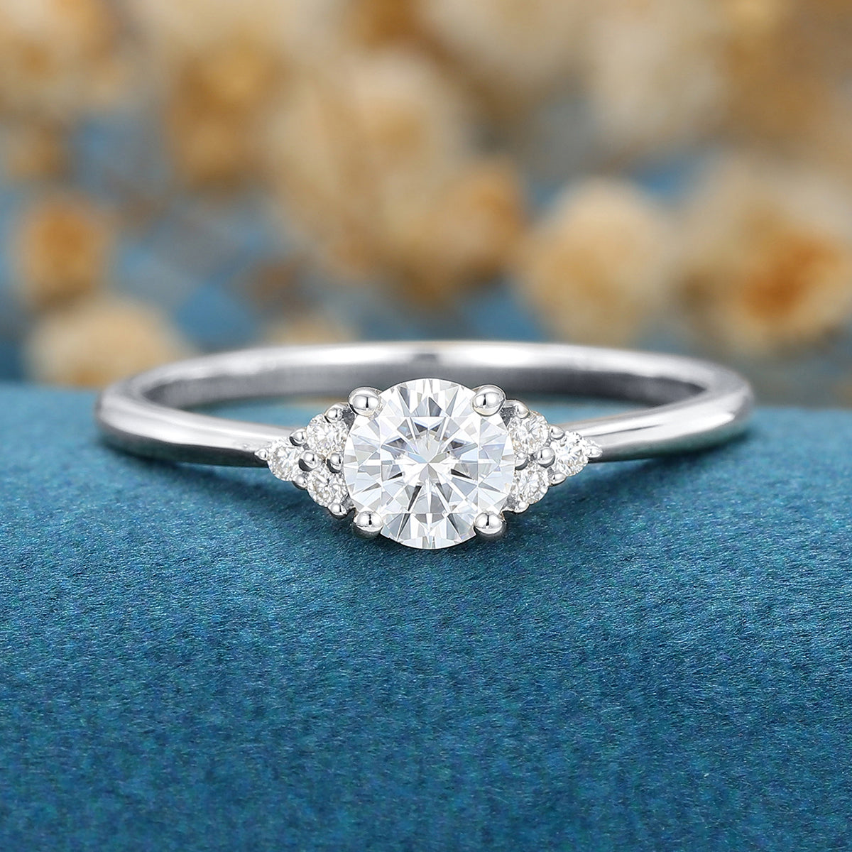 Round cut Moissanite Engagement Ring