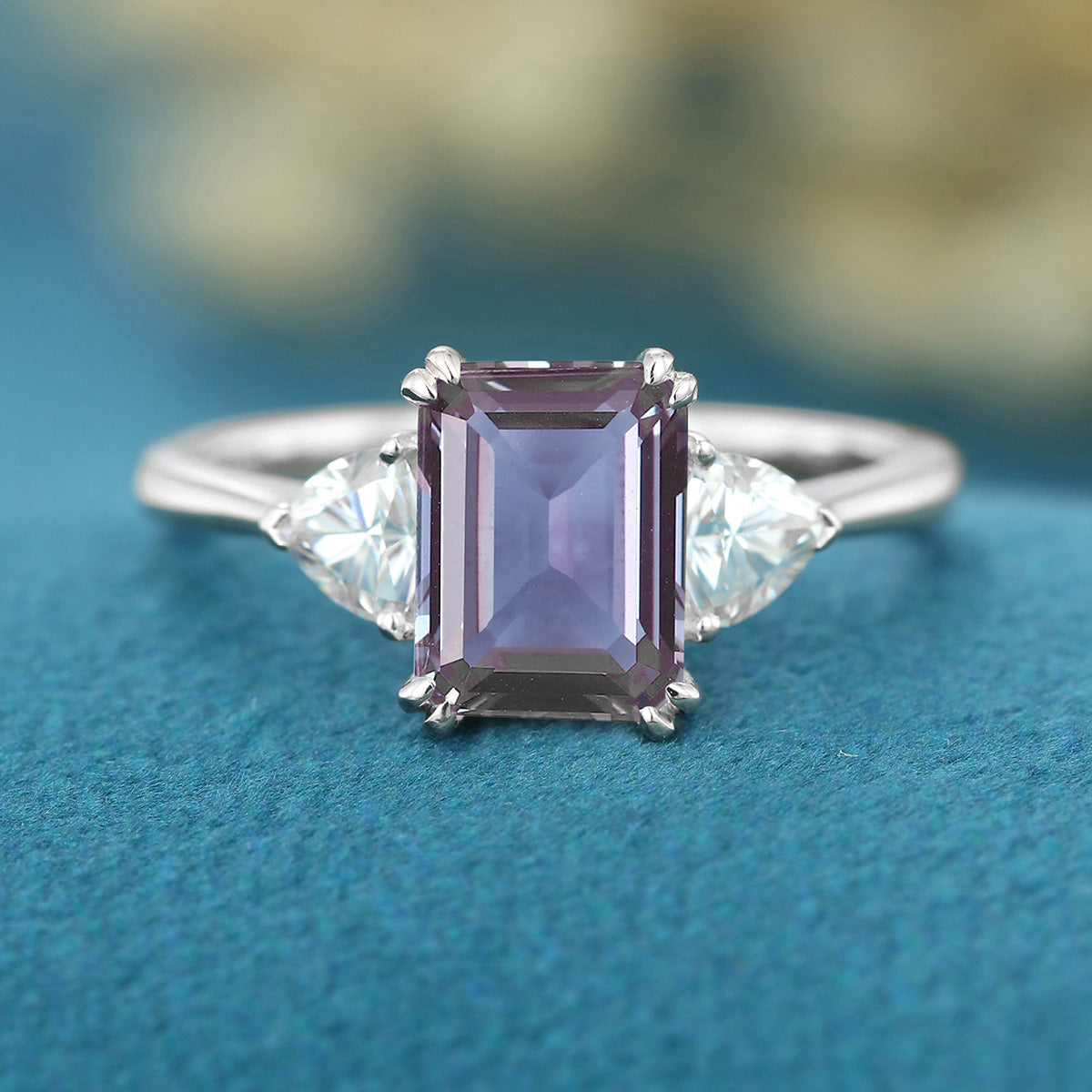 2.0Carat Emerald Cut Alexandrite Engagement Ring