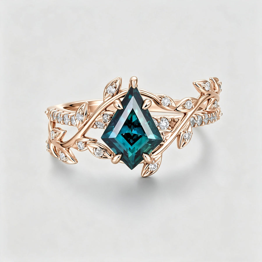Kite Cut Lab Alexandrite Engagement Ring