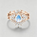 3PCS Pear Moonstone Cluster Engagement Ring Bridal Set