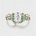 Oval cut Moissanite Engagement ring +Moss agate Wedding Bridal set