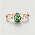 Nature Inspired Pear cut Moss Agate Leaf Gold Engagement Ring