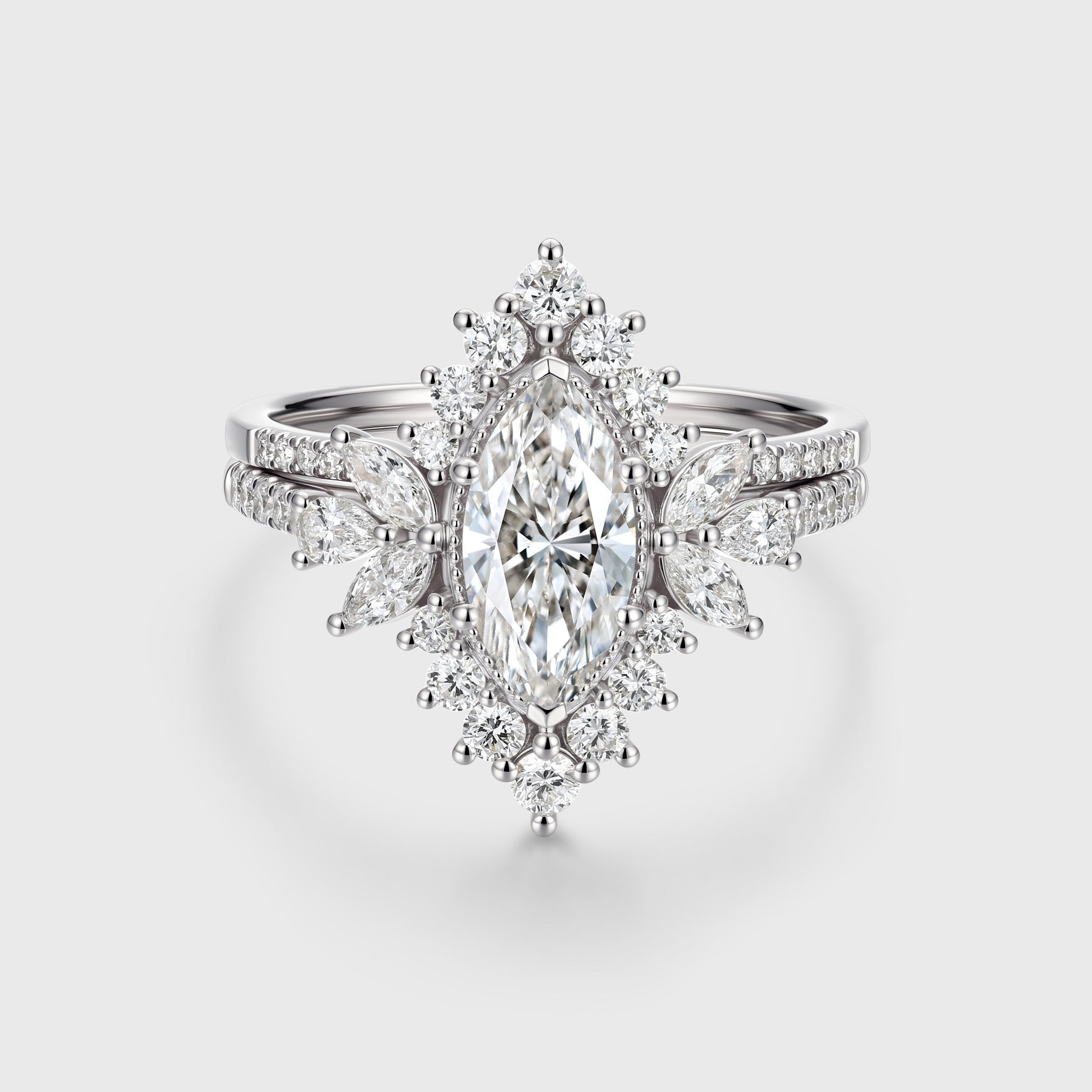 1.0CT~5.0CT Marquise cut Lab grown Diamond Halo Engagement Ring Set Luxury Pave Everyday Stackable Set