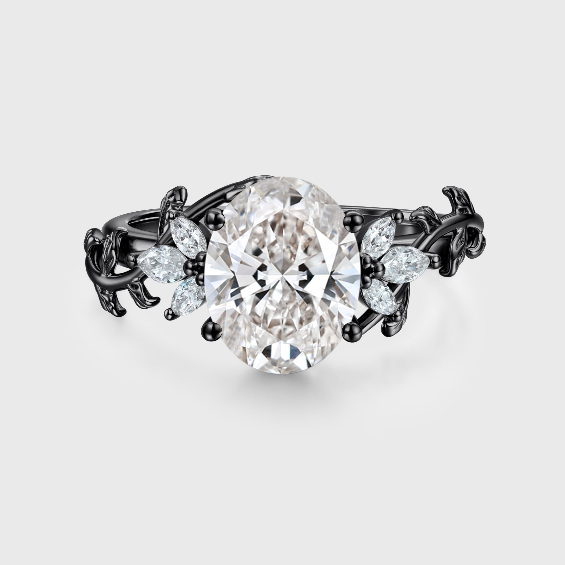1.0CT~5.0CT Oval cut Lab grown diamond Leaf Engagement Ring Nature Inspired Band