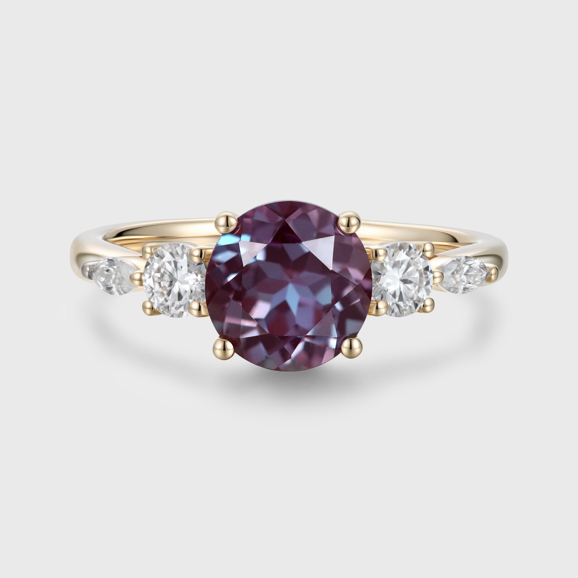 Round Cut Lab Alexandrite Engagement Ring