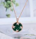 Round cut Malachite Pendant Necklace with Diamonds Halo Accents
