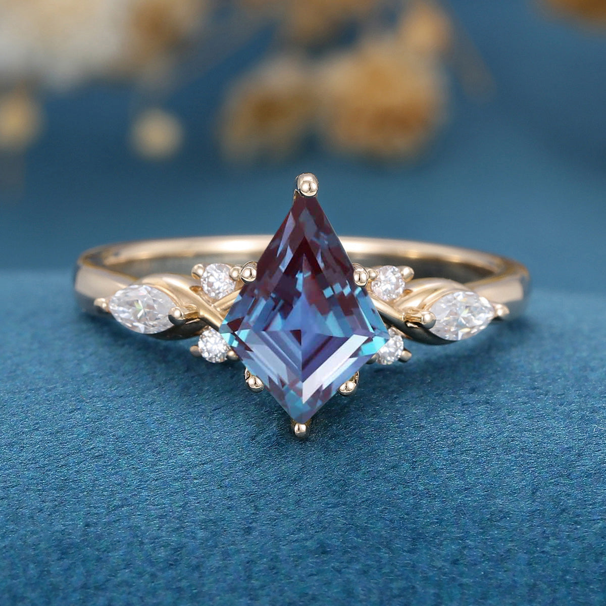 Kite Cut Alexandrite Cluster Engagement Ring