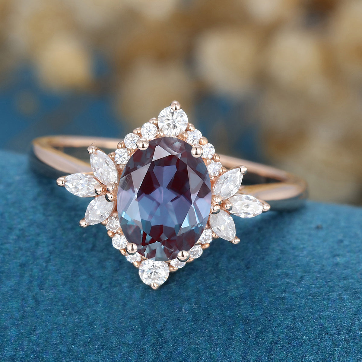 Oval cut Alexandrite | Diamond Engagement ring 