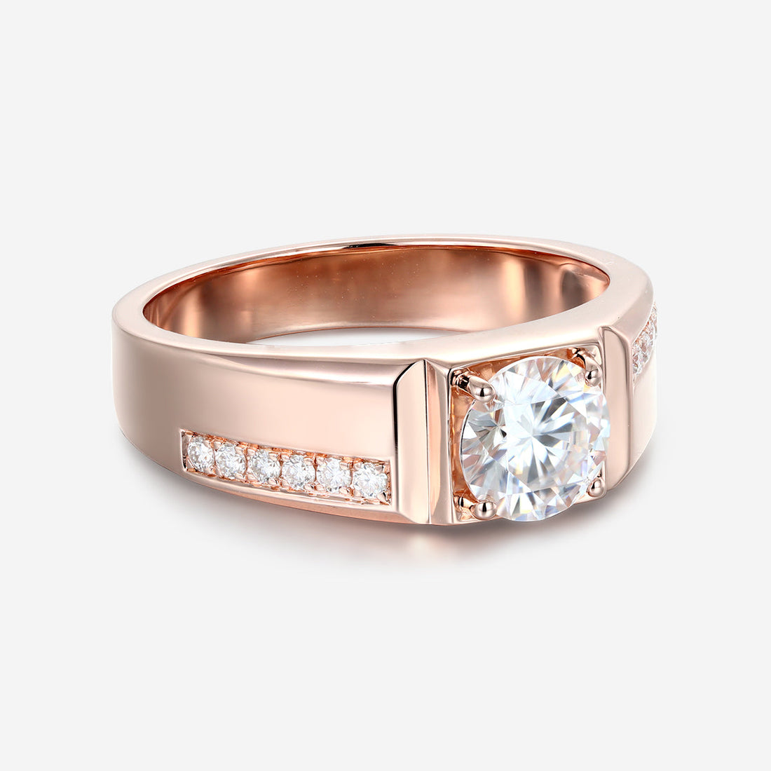 Round Cut Moissanite Statement Ring • Mens Wedding Band