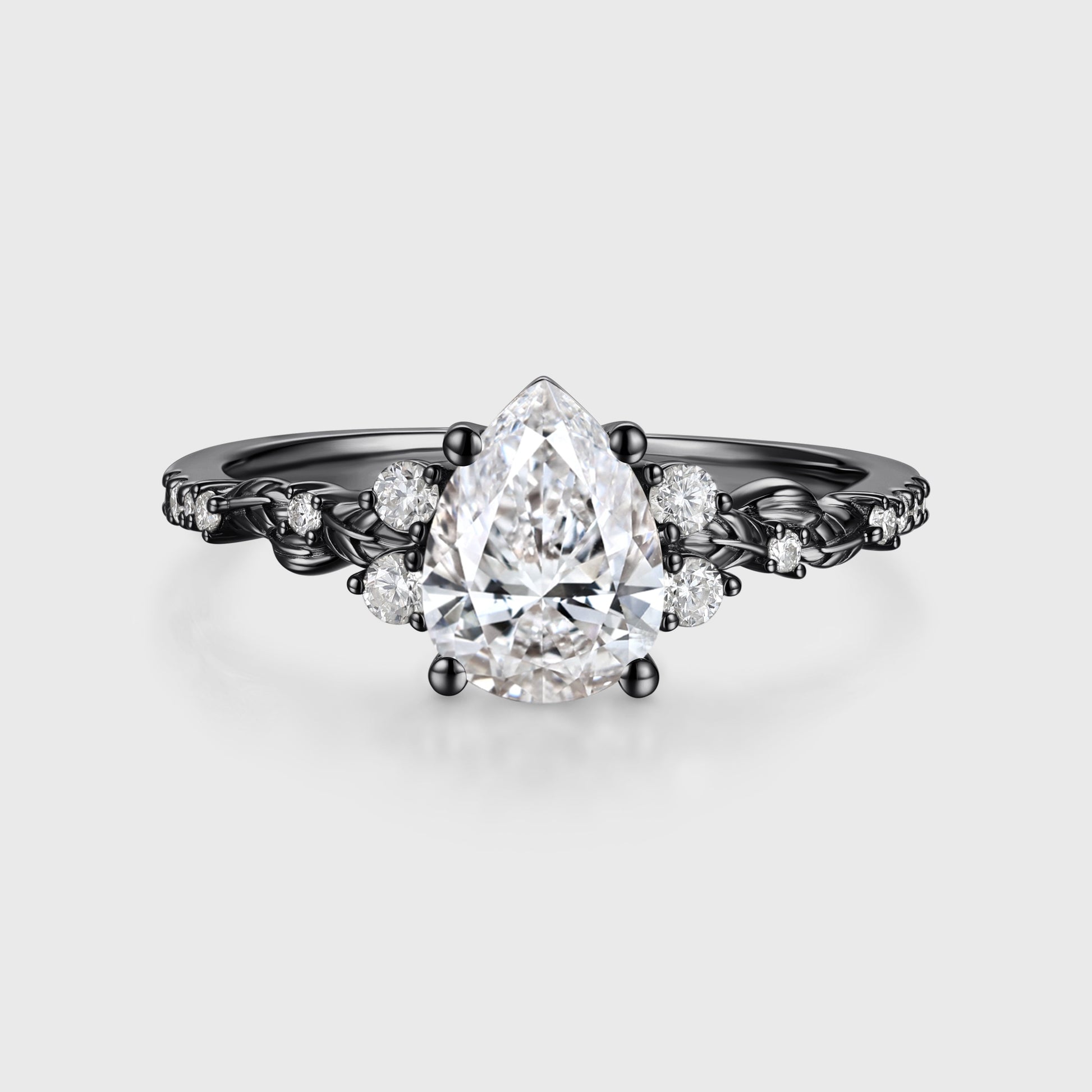 1.0CT~5.0CT Pear cut Lab grown Diamond Luxury Pave Leaf Engagement Ring