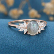 Oval cut Labradorite Cluster Engagement Ring 