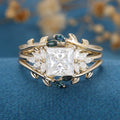 3PCS 2 Carat  Princess cut Moissanite cluster Engagement Ring Bridal Set