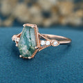 Coffin cut Moss Agate Solid Gold Engagement Ring