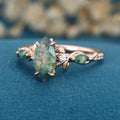 Nature Inspired Marquise cut Moss Agate Solid Gold Engagement Ring