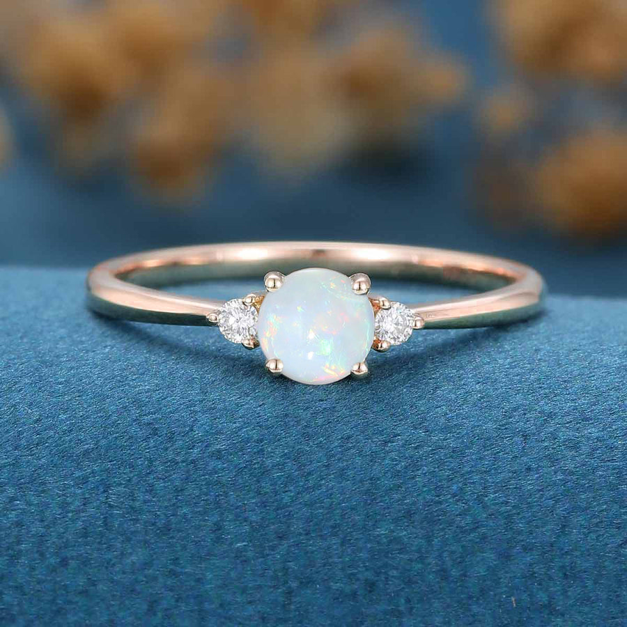 Round cut Opal | Aquamarine Engagement ring