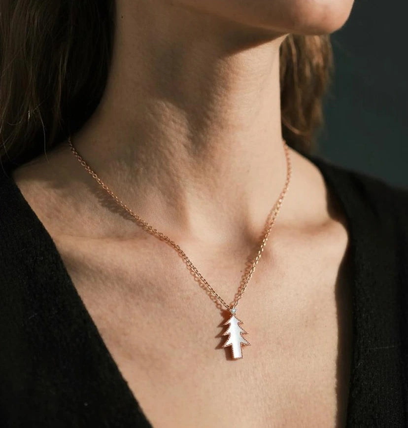 Christmas Tree Pendant Necklace with Moissanite Or Diamonds