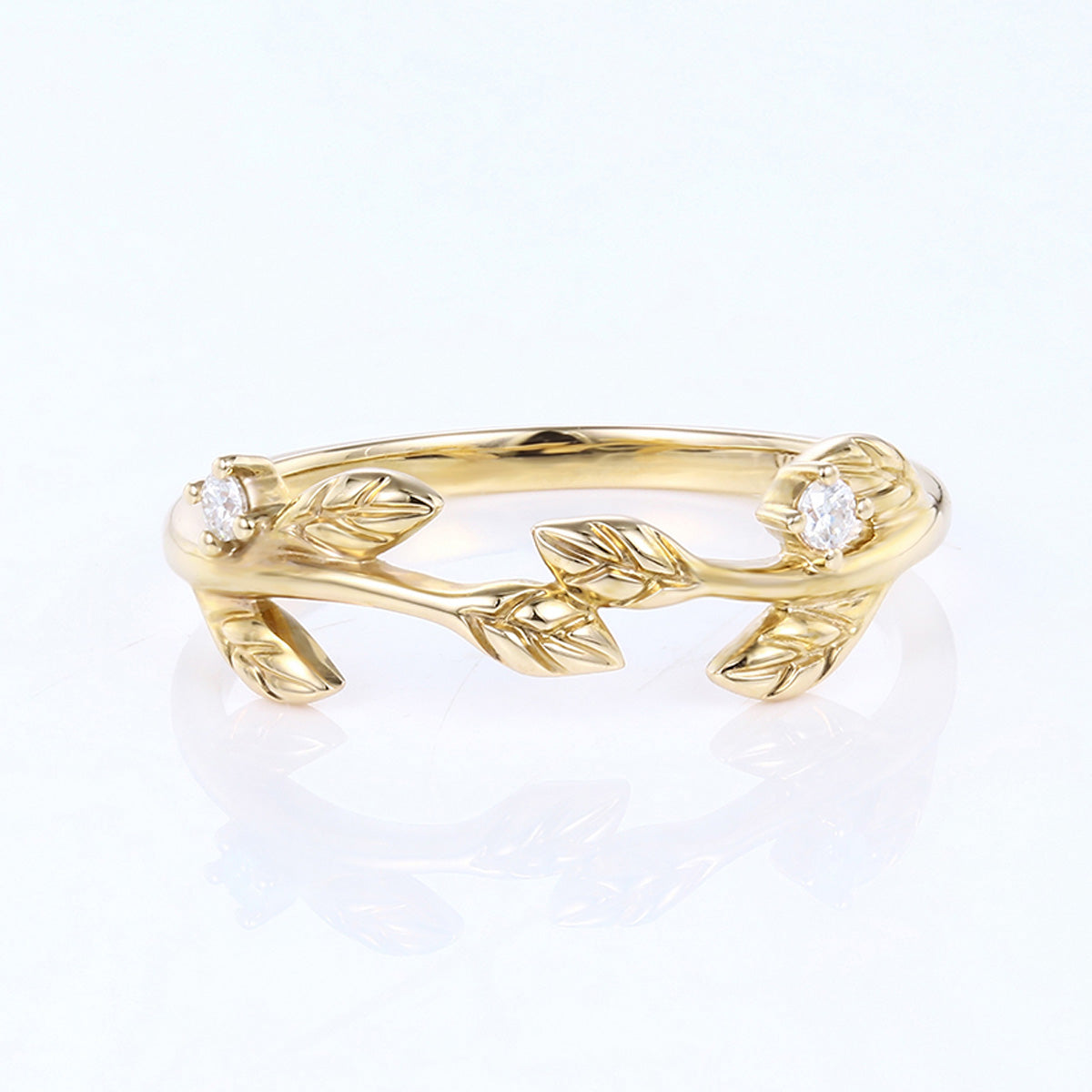 Nature Inspired moissanite | Diamonds Leaf branch stacking wedding ring