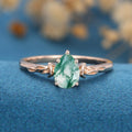 Pear Cut Natural Green Moss Agate Cluster Engagement Ring