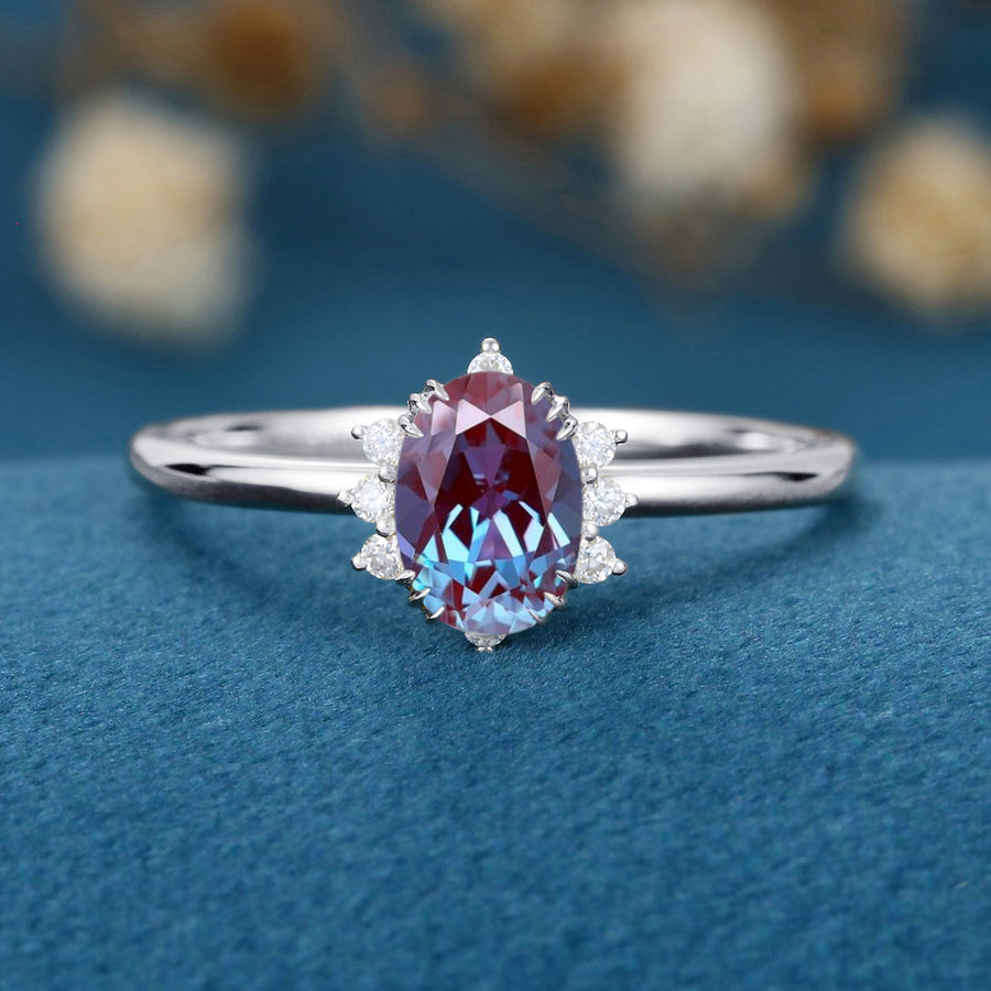 Oval cut Lab Alexandrite | Diamond Engagement ring