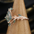 Nature Inspired Kite cut Moss Agate Leaf Gold Engagement Ring