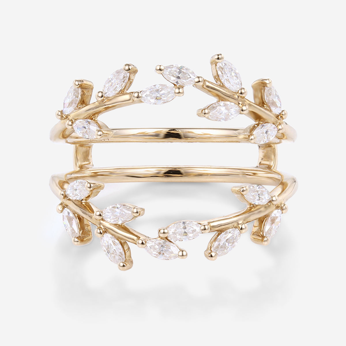 Nature Inspired moissanite | Diamonds Leaf branch stacking Gold wedding ring