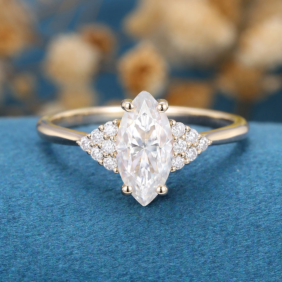 Marquise cut Moissanite  Cluster Engagement Ring